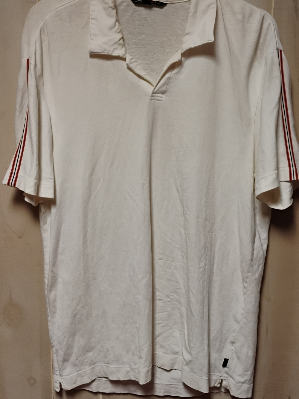 Banana Republic White Polo with Red Stripe Sleeve Detail